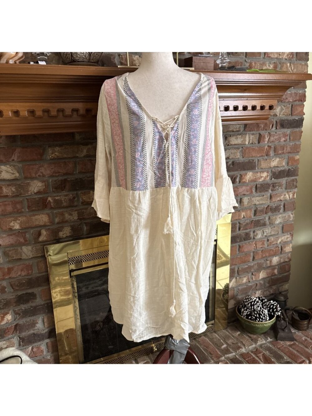 Tassels N Lace beige & Pink Flowi G Hippie Shirt Size 3X Boutique NWT